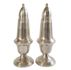 🟢 Crown Sterling Silver Weighted Salt & Pepper Shakers Vintage Tableware Set